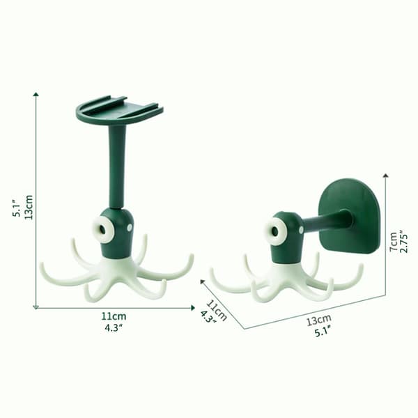 Kitchen 360° Rotating Hooks, Punch-Free Six-Hook Storage Rack for Kitchen Accessories, Cabinets, Bathroom Organizer