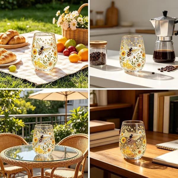 Kaffekopp i glas, tekopp, 414 ml, tryck: bin fågel, präglat bi. - Biene.