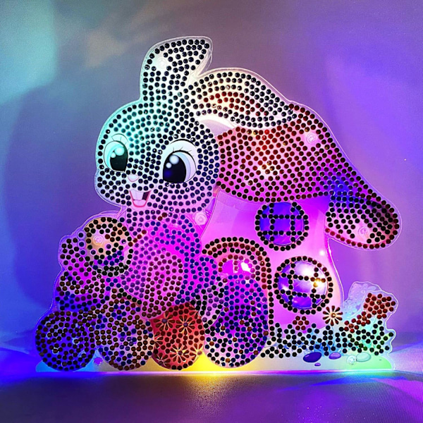 5D DIY Diamantmaleri, Påske Dekorativt Ornament Kit, Diamantmaleri Bilde med LED-lys, Kanin Påskeegg Gave