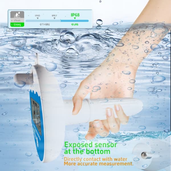 Wireless Pool Thermometer with Remote LCD and Indoor Temp and Humidity Display for Pool and Spa, IP68, 100m Range, 76-inch Screen, USB or Battery