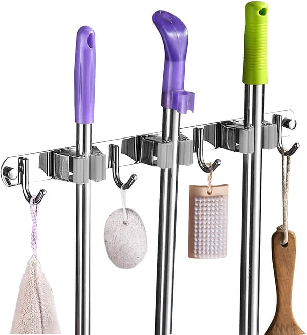 Grå vægmonteret kosteholder - Kosteholder i rustfrit stål, St