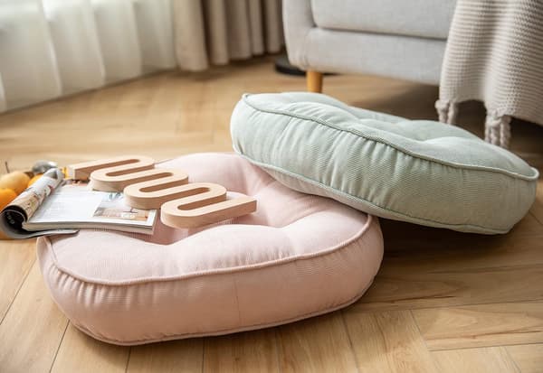 Sammet Rund Stol Kudde Stor Solid Puff Tuftad Tjock Meditationskudde Tatami Golv Stol Kudde, 22x22 Tum, Rosa