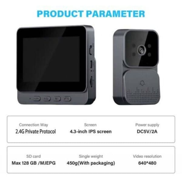 Video Dørklokke 4.3 tommers IPS Skjerm Video Intercom System Toveis Stemmesamtale Nattsyn..DEBUNS