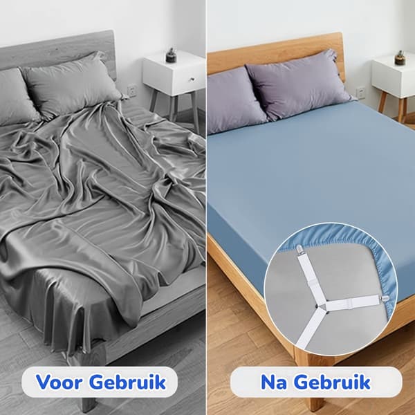 Adjustable Sheet Straps with Metal Clips, Elastic Sheet Fasteners for Fitted Sheets and Mattress Protectors, for Bed and Tablecloth, White 2-pack