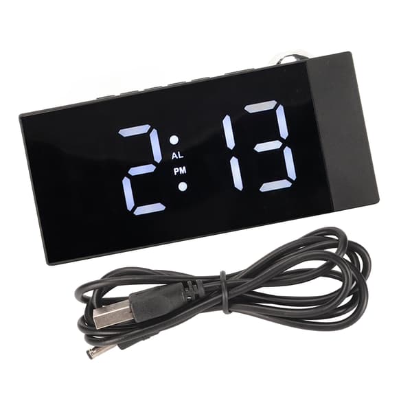 Projection Digital Alarm Clock 180 Degree Rotation Adjustable Brightness USB Charging LED Alarm Clock for Office Bedroom White Light