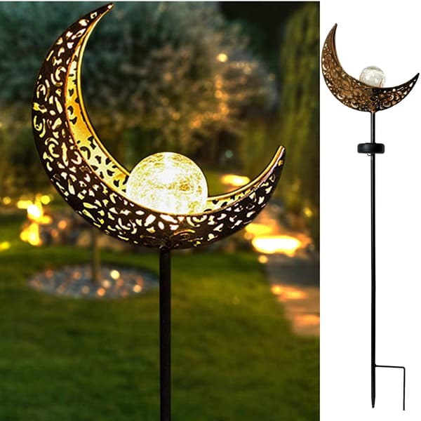 Solar Garden Path Light - Moon with Cracked Glass Globe