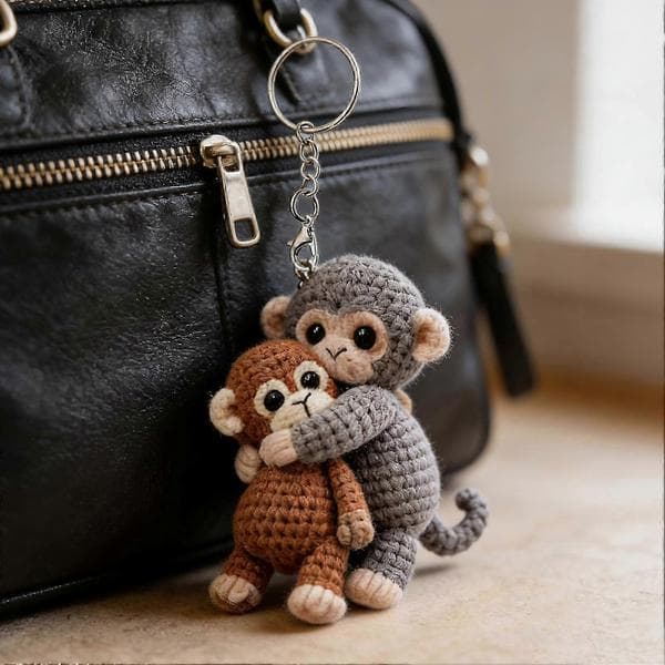 Crochet Monkey Keychain – Hand-Knitted Cute Bag Charm – for Backpack Handbag Emotional Support Gift
