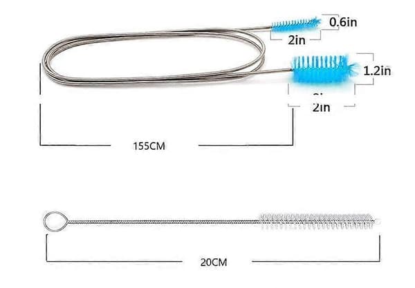 4-pak fleksibel lang afløbsbørste, dobbelt elastisk nylonrenser slangerørsbørste 155 cm rustfrit stål og 2 stk. 20 cm sugerørsrenser
