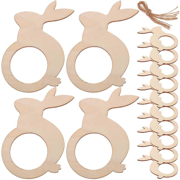 20 Pieces Easter Themed Napkin Rings Rabbit Shaped Unpainted Napkin Buckles