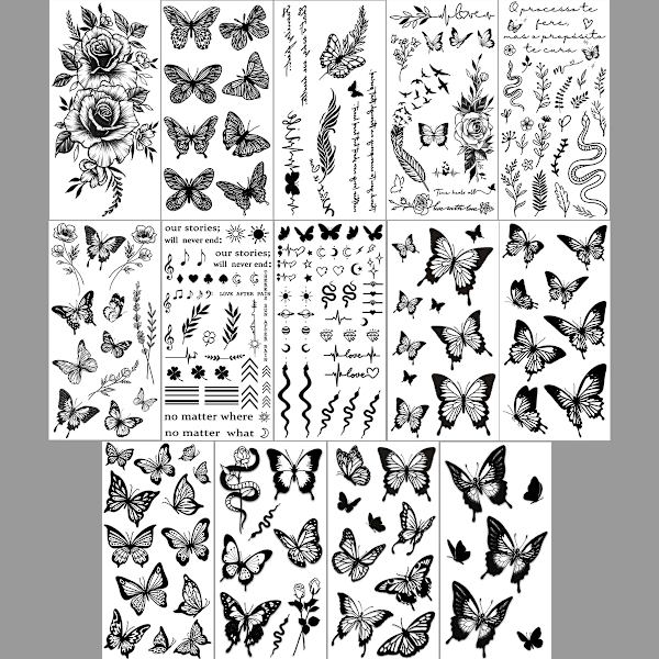 Tillfälliga Vattentäta Tatueringar, 14-pack Fjäril