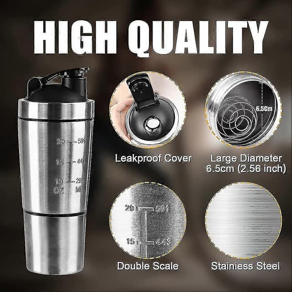 700 ml + 200 ml Proteinshaker i rustfrit stål med piskerisbold Holdbar bevægelse (FMY)