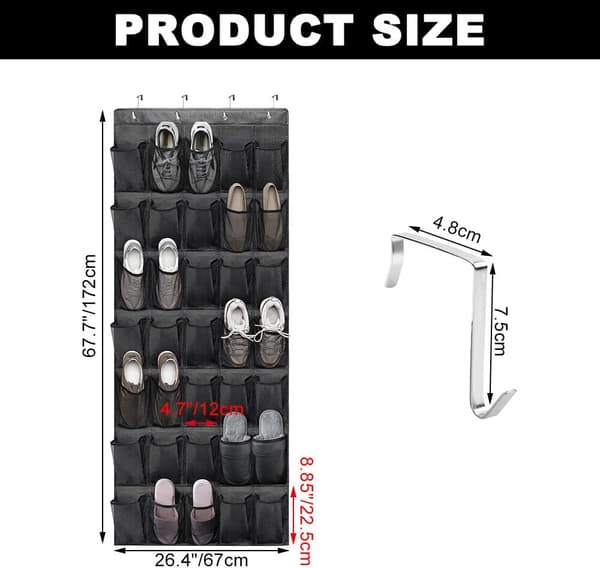 Wall-mounted shoe rack, hanging shoe storage with 35 large pockets, hanging storage over the door, foldable shoe rack wi