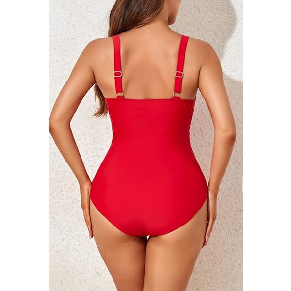 Vatsaa litistävä uimapuku naisille, hoikentava yksiosainen uimapuku, retro-rypytetty push-up, vintage-pehmustettu punainen L L Red