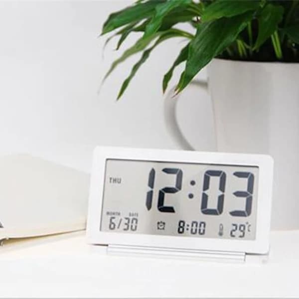 LCD Alarm Clock Ultra-thin Foldable Travel Alarm Clock Portable Digital Alarm Clock (White)