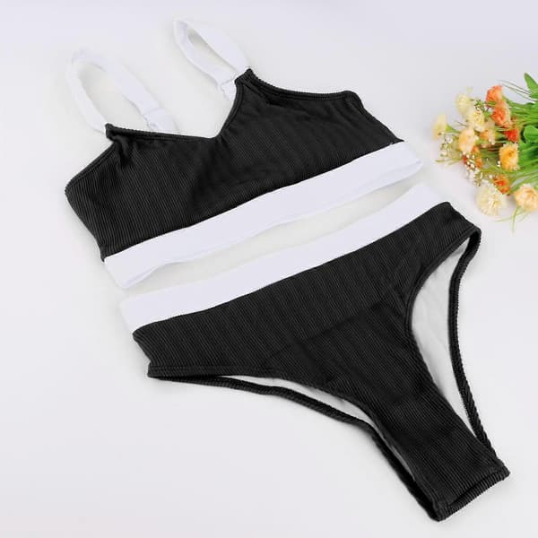 Bikinisæt til kvinder, sommer, strand, badedragt, 2 dele, BH, sort, L
