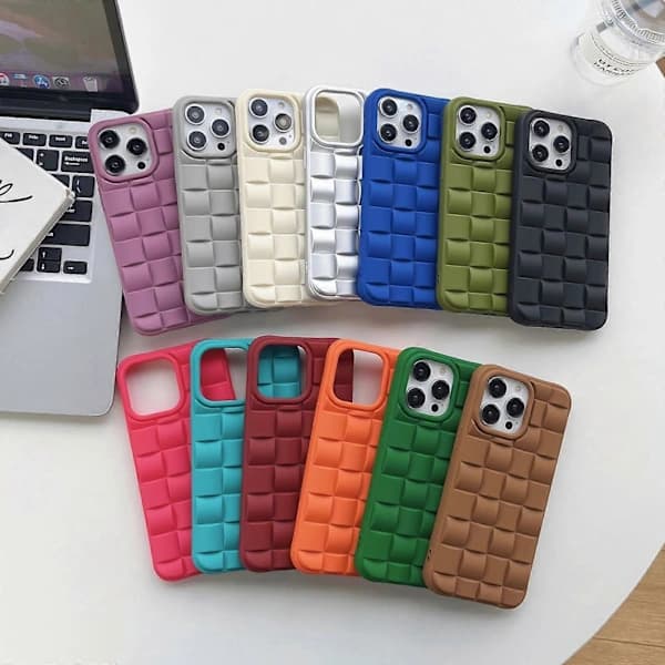 iPhone 14 Pro Max 3D-kuutio kudottu tekstuurinen ihon tuntuinen puhelinkotelo