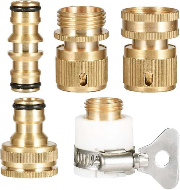 Hose Quick Connector, 3/4 \" Thread - Double Male Metal Connector - 1/2 \" and 3/4 \" Threaded Tap Adapter [DB]