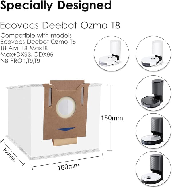 8-pak støvsugerposer erstatning for Ecovacs Deebot Ozmo T8