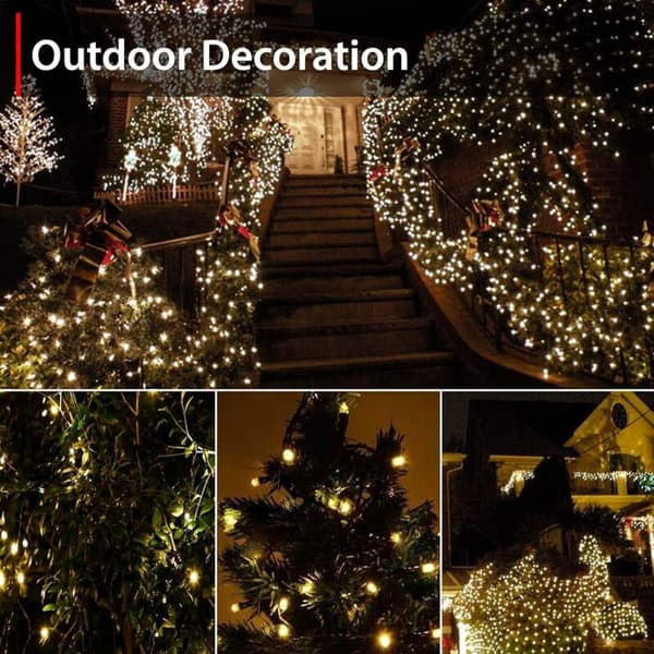 LED String Lights 100 Warm White Lights for Outdoor Decoration Solar Powered Automatic On/Off Dimmable String Lights with Remote Control and Timer Waterproof