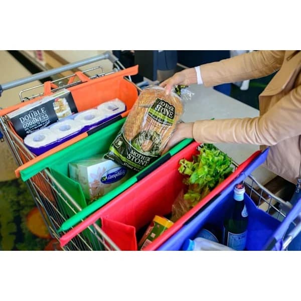 Trolley Bags Genanvendelige Indkøbsposer - Sæt med 4 Tasker til Standard Supermarkedsvogne【PL】