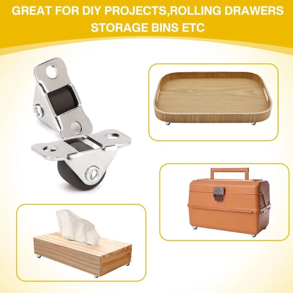 8 mini fixed casters (1/2-inch), low-profile rubber wheels with steel top plates (non-swivel)