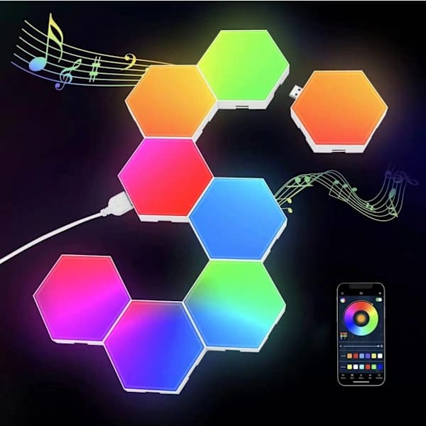 Hexagon Lys 8-pak LED Vægpaneler RGB Gaming Lys
