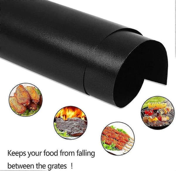 Sett med 5 Grillmatter for Grilling og Baking Barbecue, Teflon Grillmatte - Svart Grillmatte 33x40cm