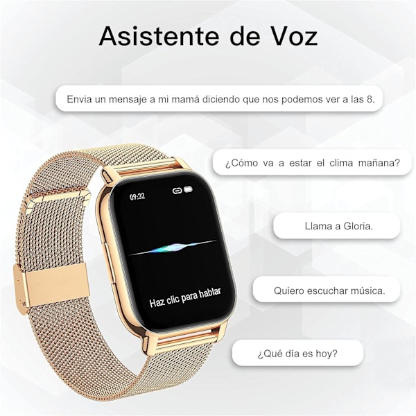 Julegave Smartklokke for kvinner, Samtaler/Blodtrykk/100+ sporter Dame Smartwatch, Pusteevne Hjertefrekvens Blodoksygen Søvn [db] gold