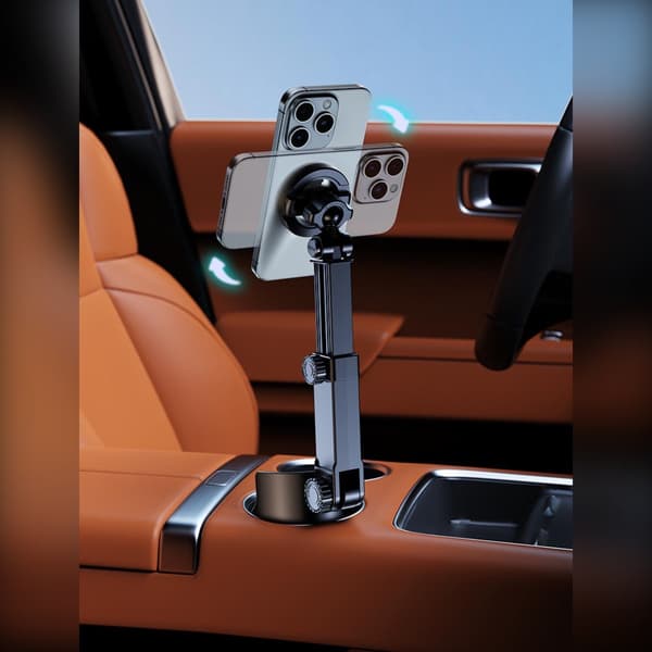 Multifunctional Cup Holder Stand Compatible with MagSafe, N52 Strong Magnet, 360° Adjustable, Extendable Arm and Ball Joint for Car