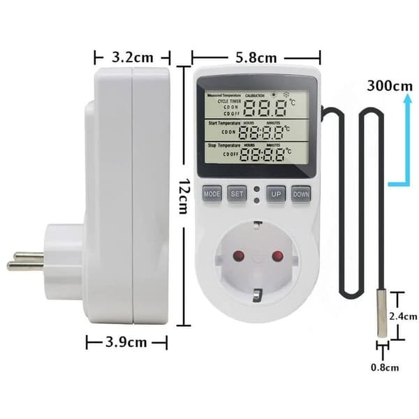 Smart temperaturkontrolluttak Maks 3680W, 230VAC, -40 120℃, Hvit