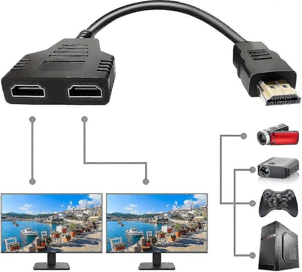 HDMI Splitter Adapter, 1080p HDMI Han til Dobbelt HDMI Hun [DB]