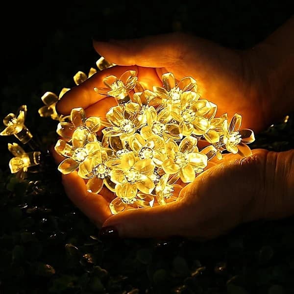 【xj】7M 50 LED Kirsebærblomst Solcelle Lysstreng Have Fairy Lys