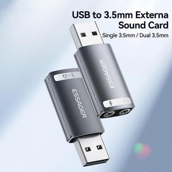 ESSAGER USB til Dobbelt 3.5mm Lydadapter Headset Eksternt Stereo Lydkort Konverter