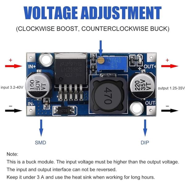 DC-DC Step Down Converter LM2596 Buck Converter 3.2-40V til 1.25-35V Justerbar Strømforsyningsmodul 6 stk