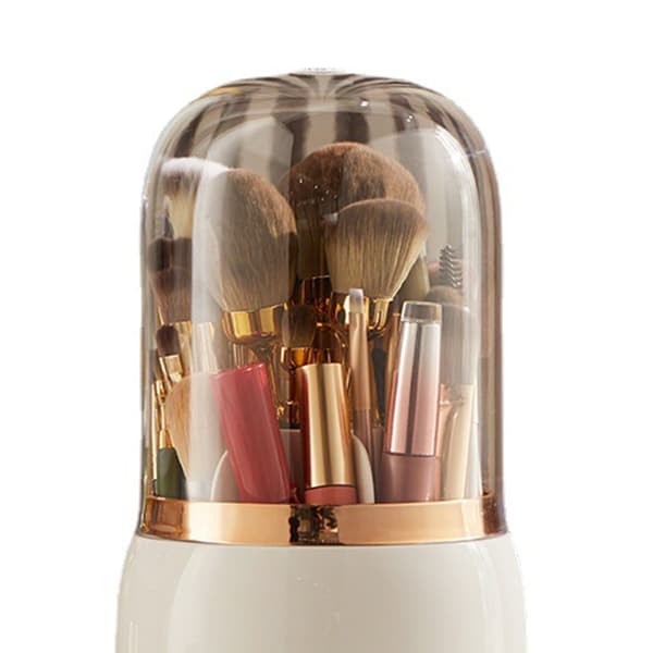 Makeup Brush Holder Multifunctional Brush Organizer Home Rotating Dustproof Cosmetic Makeup Brush Container White