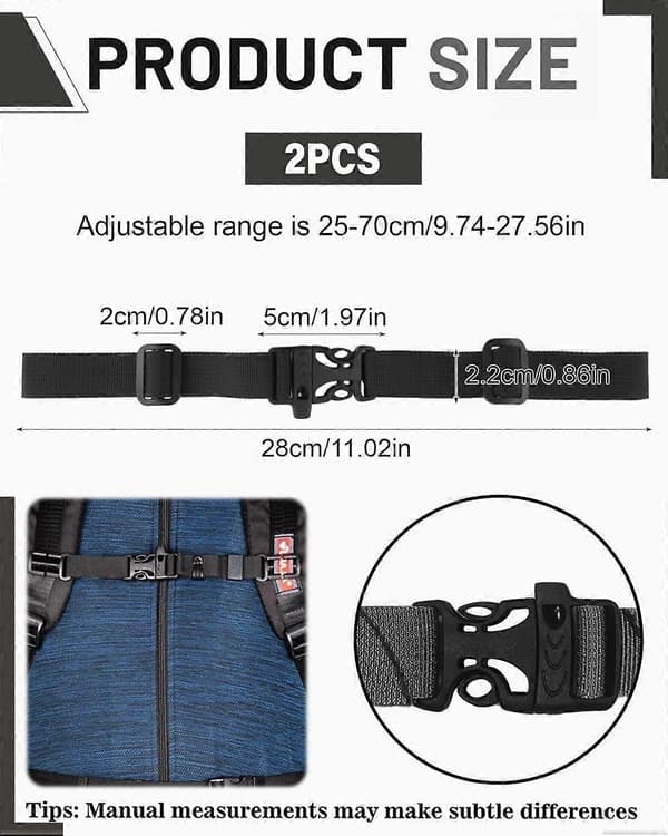 2-pack Justerbar Ryggsäck Bröstrem med Spänne Visselpipa, Hållbar