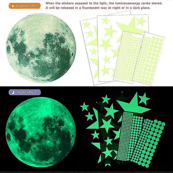 Realistic 3D Luminous Stickers, 435pcs Luminous Dots Stars And Moon DIY Wall Decals For K