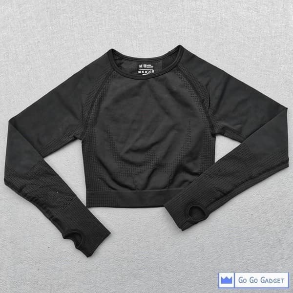 Sporttop | crop top | langærmet | sømløs | hurtigtørrende | sort | S