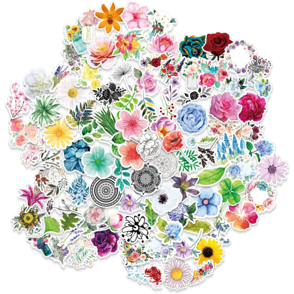 100 st Flower Stickers för Scrapbooking Notebook, Estetisk