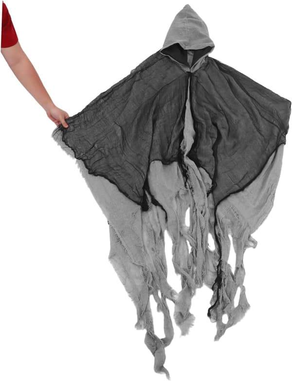 Dødskappe Halloween Reaper Kostume Voksen Grå Hætteklædt Kappe Blodig Kappe