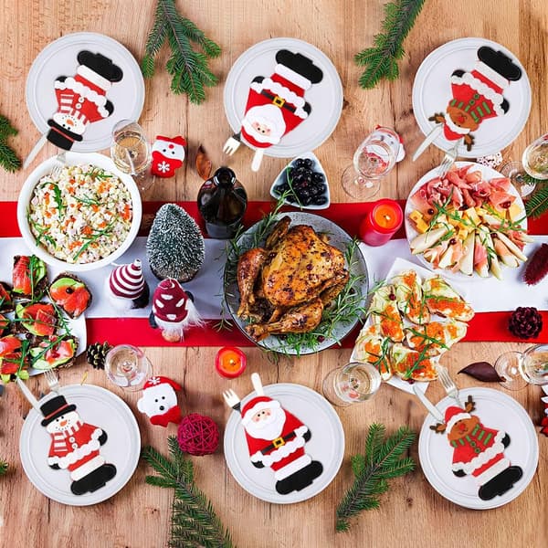 Christmas Cutlery Holders Pockets, 6-pack Snowman Reindeer Santa C