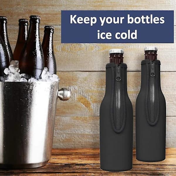 Neoprene Beer Bottle Sleeves - 12 Pack with Zipper, Insulated Covers to Keep Drinks Cold Black