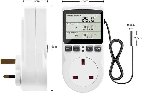 Digital Termostat, 230V Temperaturkontroller Uttak, 13A Timer med Sensor for Reptiler Drivhus Hjemmebrygging EU EU