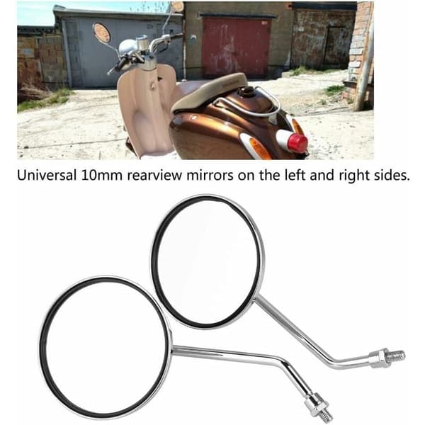 10mm Round Chrome Silver Motorcycle Rearview Mirrors - 1 Pair Left and Right