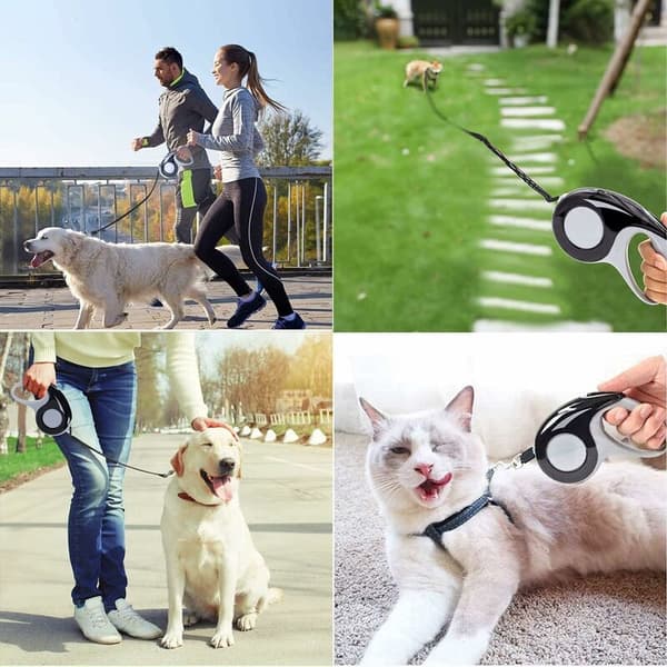 Retractable Dog Leash, Telescopic Traction Rope, Dog Training Leash, One-Button Braking and Locking, Non-Slip Handle, Max 15 kg (Black, 5 meters)