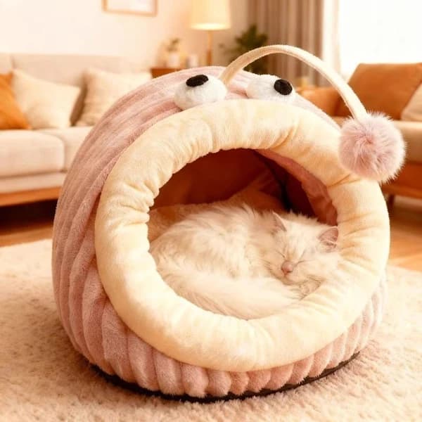 Cat Bed - Cave Cat Basket - Calming and Anxiety-Reducing - Anglerfish Shape - Pink (M: 55*40*31cm)