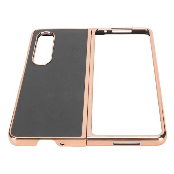 Phone Case Protective Cover for Samsung Galaxy Z Fold 4 Nano Plating Genuine Leather Scratch Resistant Black
