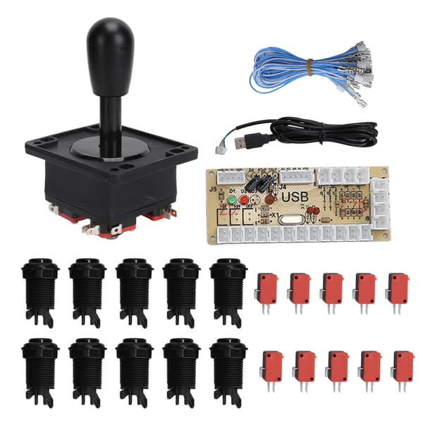 Arkadespill DIY-sett Joystick-tilbehør med USB-koderkortadapter for PC-spill Svart