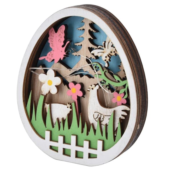 LED Wooden Easter Egg with Turkey Pattern, Natural Boxwood KLB