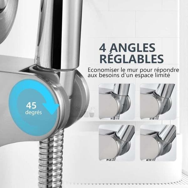 Adjustable Shower Head Holder with Suction Cup - Stainless Steel, Wall Mount No Drilling, 4-Angle Adjustable, Nickel, Compatible with All Brands